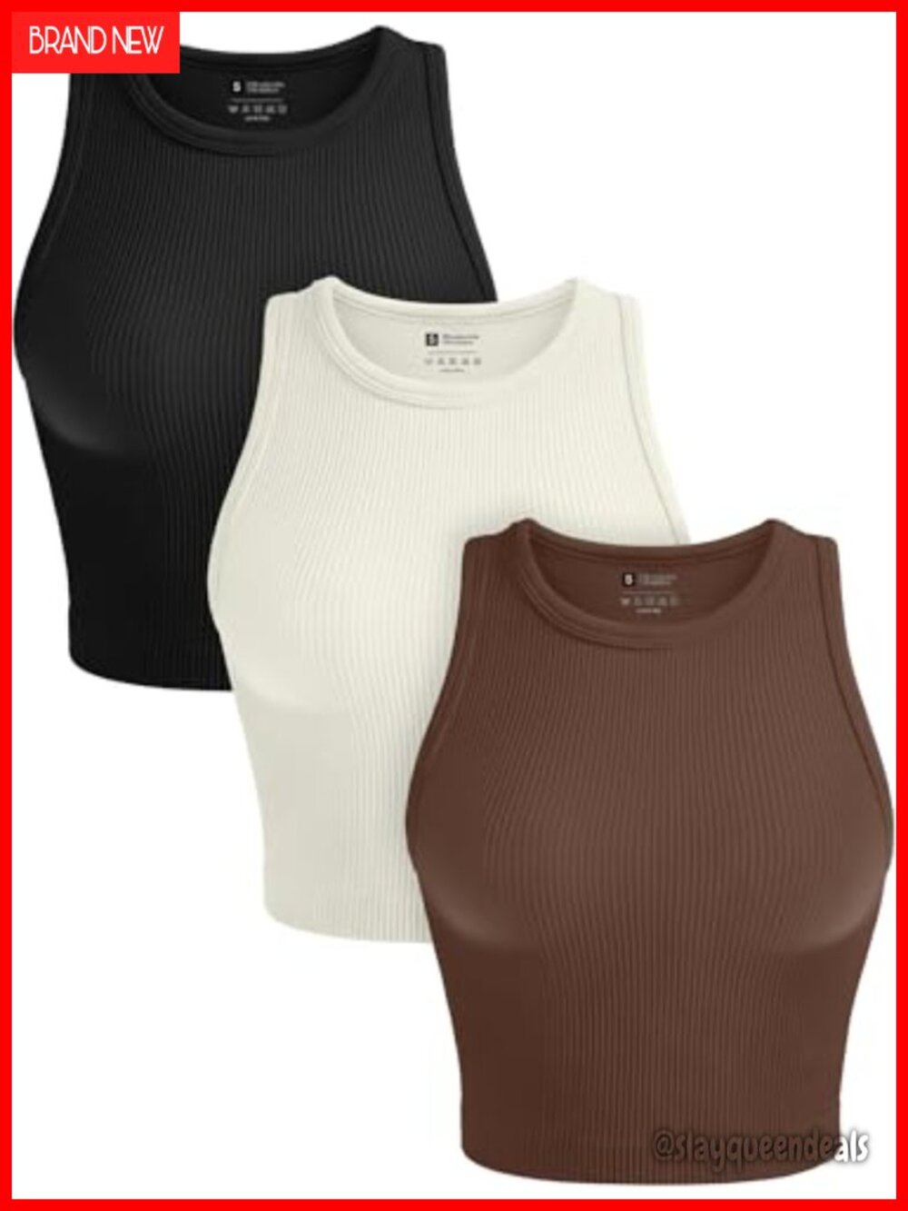 3-Pack Seamless Ribbed Crop Tank Tops Racerback High Neck Workout Yoga Gym Tops